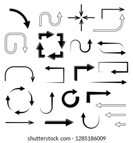 Black arrows. Set of flat icons. Vector illustration isolated on white backgound