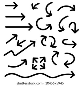 Black arrows set. Set of hand drawn curve icons. Vector illustration isolated on white background
