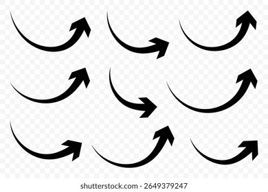 Black arrows set. Hand drawn curved arrows. Curved arrows. Flat style icons. Vector illustration