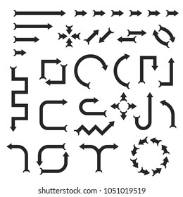 Black arrows set. Set of icons and icons combnations. Vector illustration isolated on white background