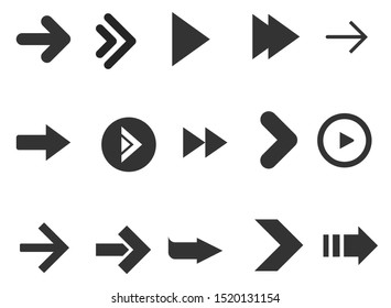 Black arrows set isolated on white background. Collection for web design, interface and more.