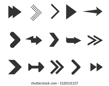 Black arrows set isolated on white background. Collection for web design, interface, UI and more.