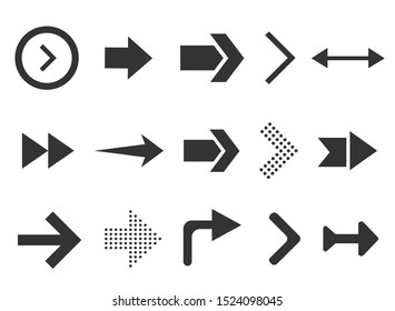Black arrows set isolated on white background. Collection for web design, interface, UI and more.