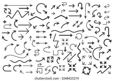 Black arrows set. Large collection of simple icons. Vector illustration isolated on white background