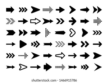 Black Arrows Set on White Background. Arrow, Cursor Icon. Vector Pointers Collection. Back, Next Web Page Sign