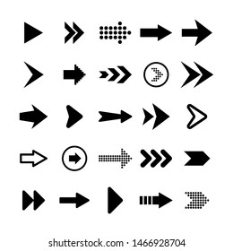 Black Arrows Set on White Background. Arrow, Cursor Icon. Vector Pointers Collection. Back, Next Web Page Sign