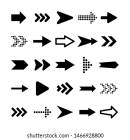 Black Arrows Set on White Background. Arrow, Cursor Icon. Vector Pointers Collection. Back, Next Web Page Sign