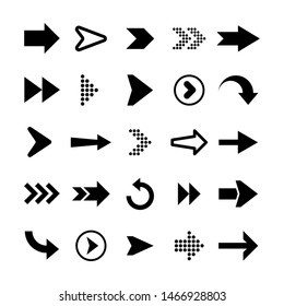 Black Arrows Set on White Background. Arrow, Cursor Icon. Vector Pointers Collection. Back, Next Web Page Sign