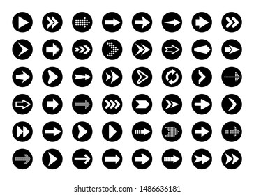Black Arrows Set on White Background. Arrow, Cursor Icon. Vector Pointers Collection. Back, Next Web Page Sign. 