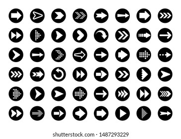 Black Arrows Set on White Background. Arrow, Cursor Icon. Vector Pointers Collection. Back, Next Web Page Sign. 
