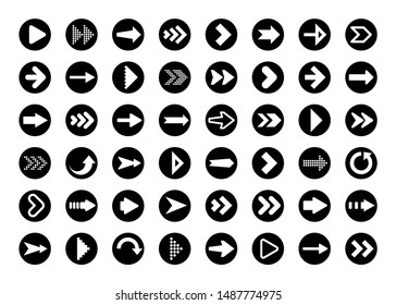 Black Arrows Set on White Background. Arrow, Cursor Icon. Vector Pointers Collection. Back, Next Web Page Sign. 
