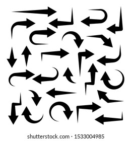 Black Arrows Set on White Background. Arrow, Cursor Icon. Vector Pointers Collection. Back, Next Web Page Sign. 