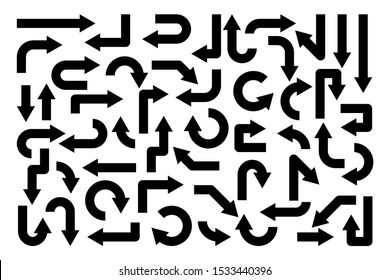 Black Arrows Set on White Background. Arrow, Cursor Icon. Vector Pointers Collection. Back, Next Web Page Sign. 
