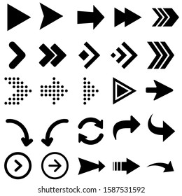 Black Arrows Set on White Background. Arrow, Cursor Icon. Vector Pointers Collection. Back, Next Web Page Sign