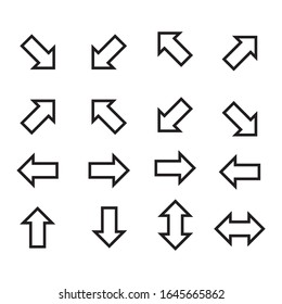 Schwarze Pfeile auf weißem Hintergrund. Pfeilzeichen, Cursor-Symbol. Vektorillustration-Zeiger-Kollektion. Zurück, Nächstes Webseitenzeichen