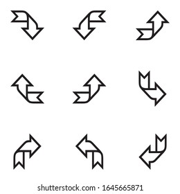 Black Arrows Set on White Background. Arrow sign, Cursor Icon. Vector Pointers Collection. Back, Next Web Page Sign