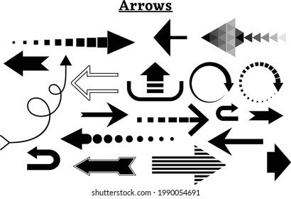 Black Arrows Set on White Background. Arrow, Cursor Icon. Vector Pointers Collection. Back, Next And Back Web Page Sign