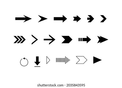 Flechas negras sobre fondo blanco. Flecha, Icono de cursor. Colección de punteros vectores. Volver, siguiente signo de página web