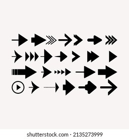 Black Arrows Set on White Background. Arrow, Cursor Icon. Vector Pointers Collection. Back, Next Web Page Sign