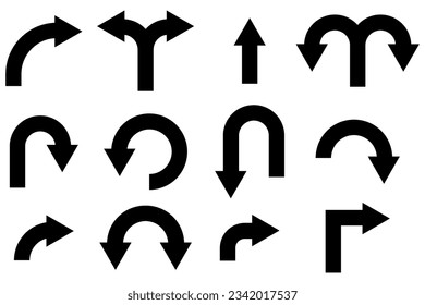 Black arrows set on white background. Pointers collection. Arrow cursor icon. Vector illustration. Eps 10.