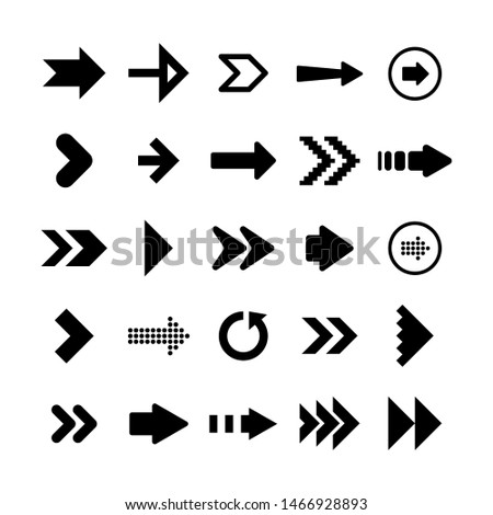 Black Arrows Set on White Background. Arrow, Cursor Icon. Vector Pointers Collection. Back, Next Web Page Sign