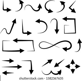 Black arrows set. Vector illustration isolated on white background
