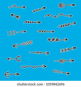 Black arrows set white stroke hand drawing grunge