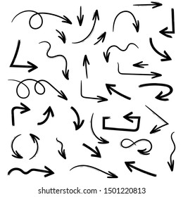 Black arrows. Simple hand drawn doodles. Vector illustration isolated on white background