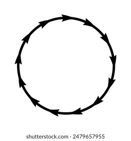 Black arrows sing symbol decorative border frame vector design. Round circle shape frame border or text box with blank empty place for title text isolated on white background
