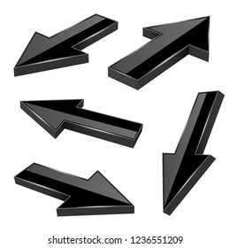 Black arrows. Straight shiny 3d icons. Vector illustration