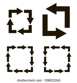 Black arrows turns form a square on a white background
