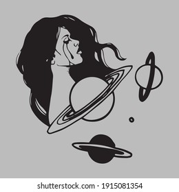 Black art crying Girl body asthethic tattoo icon