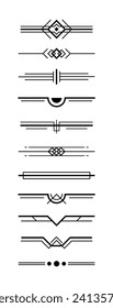 Black art deco dividers. Vintage black ornaments, decorative divider	