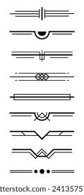 Black art deco dividers. Vintage black ornaments, decorative divider	