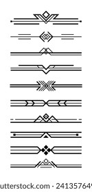 Black art deco dividers. Vintage black ornaments, decorative divider	