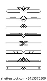 Black art deco dividers. Vintage black ornaments, decorative divider	