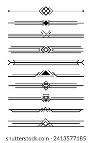 Black art deco dividers. Vintage black ornaments, decorative divider	