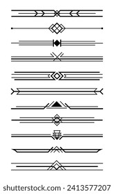 Black art deco dividers. Vintage black ornaments, decorative divider	