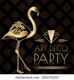 Black Art Deco Illustration Design with Flamingo