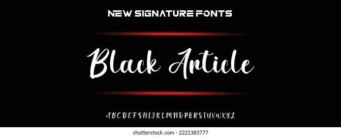 Black Article Hand drawn calligraphic vector monoline font. Distress signature letters. Modern script calligraphy type. ABC typography latin signature alphabet.