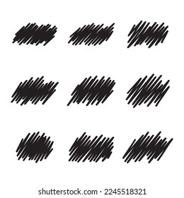 Black artistic scribble outline hand drawn marker pen set on white background.