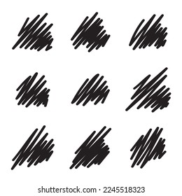 Black artistic scribble outline hand drawn marker pen set on white background.