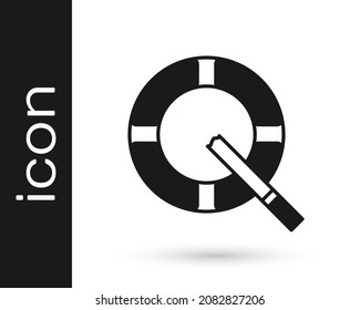 Schwarzes Eschenfach mit Zigarettensymbol einzeln auf weißem Hintergrund.  Vektorgrafik