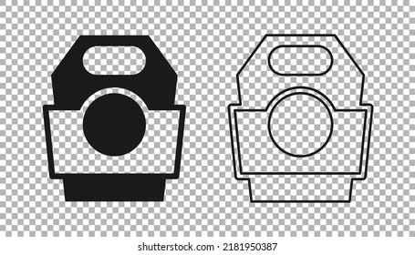 Black Asian noodles in paper box icon isolated on transparent background. Street fast food. Korean, Japanese, Chinese food.  Vector