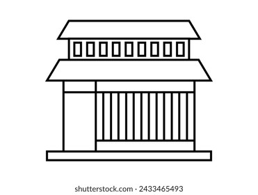 Black asian temple and building icon on white background.