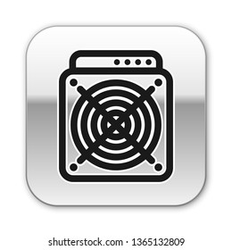Black ASIC Miner icon isolated on white background. Cryptocurrency mining equipment and hardware. Application specific integrated circuit. Silver square button. Vector Illustration