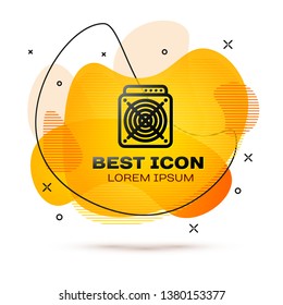 Black ASIC Miner icon isolated on white background. Cryptocurrency mining equipment and hardware. Application specific integrated circuit. Fluid color banner. Vector Illustration