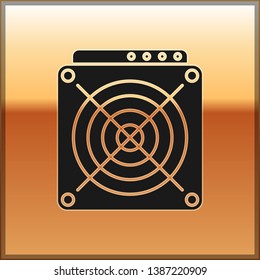 Black ASIC Miner icon isolated on gold background. Cryptocurrency mining equipment and hardware. Application specific integrated circuit. Vector Illustration