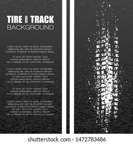 Black asphalt background with white tire track and text