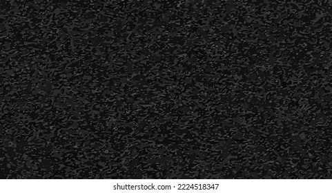 Black asphalt realistic texture. Bitumen granular detailed background. Dark concrete pattern. Tarmac 3d vector surface. Road clear banner. Floor empty shape. Rough gray wall backdrop